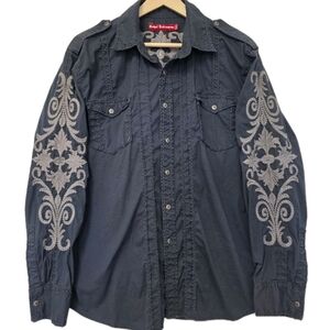 Royal Mens Button Up Shirt Size XL Embroidered Black Western Aztec Spanish